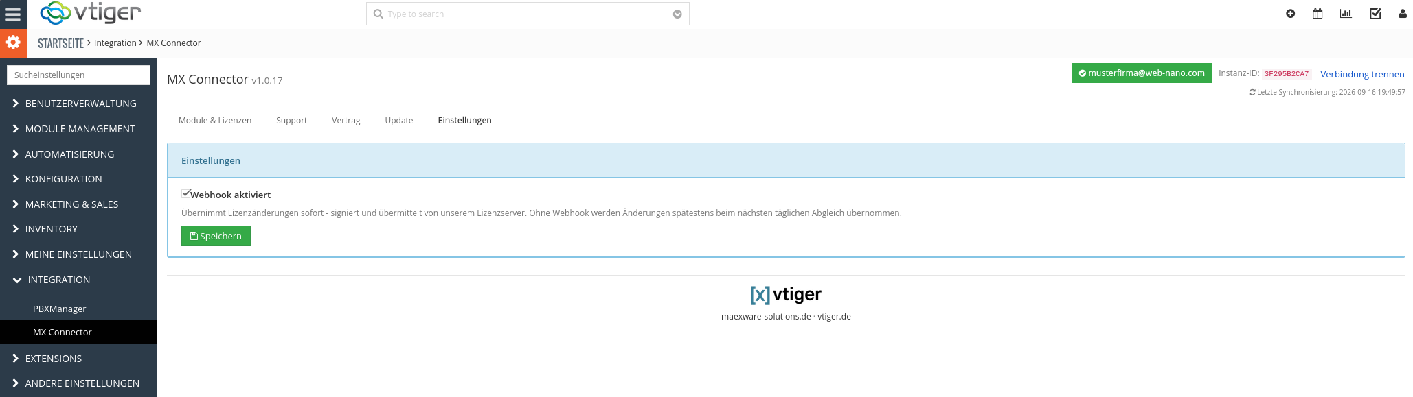 MX Connector – Einstellungen